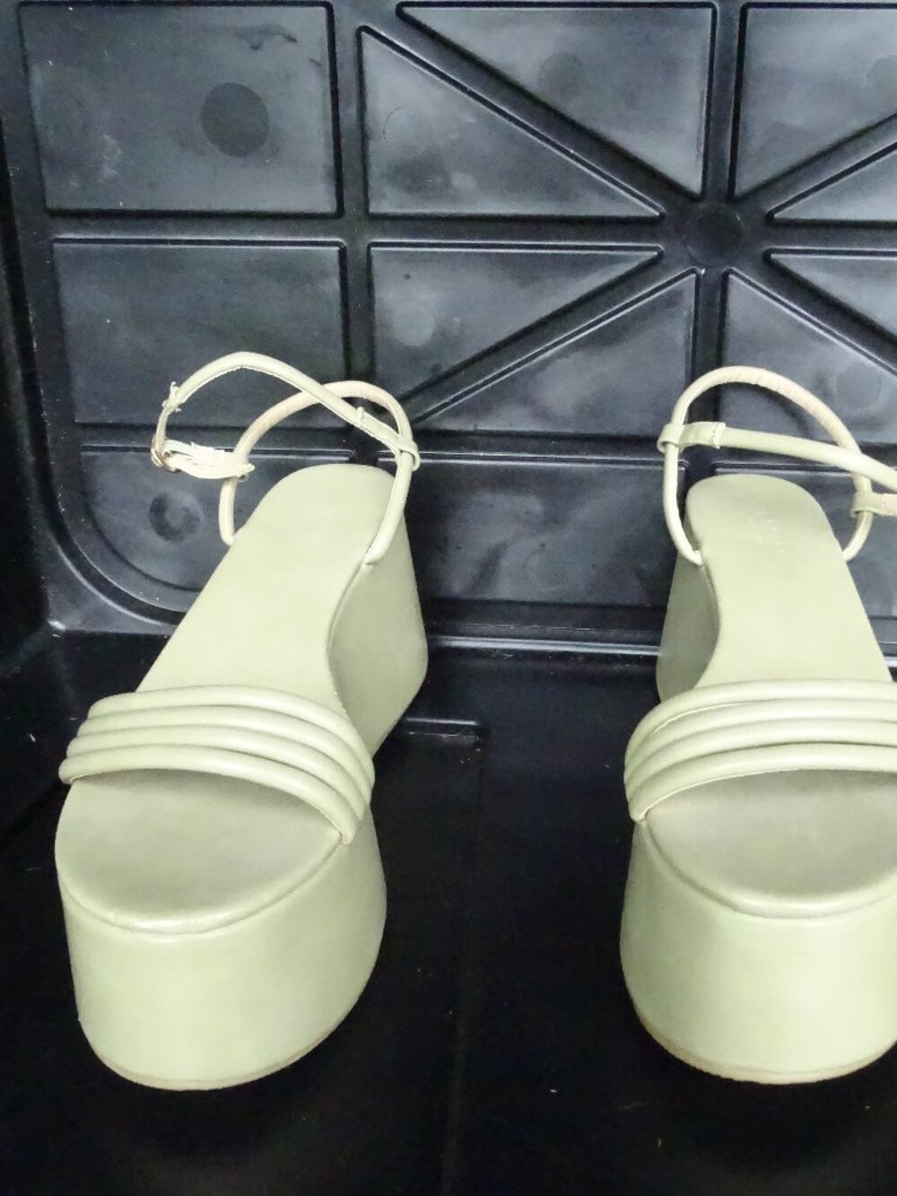 Truffle Collection Sage Green Wedges Size 39 Mary Jane Strap Gold Buckle Wedding